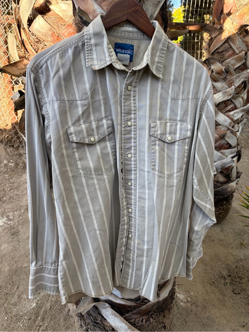 Wrangler Beige and White Striped Button-Down Shirt